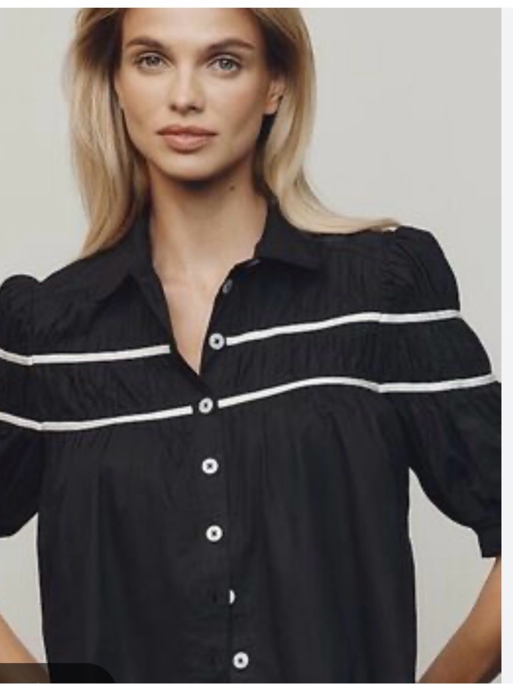 Maeve Black Button-Front Blouse with White Trim
